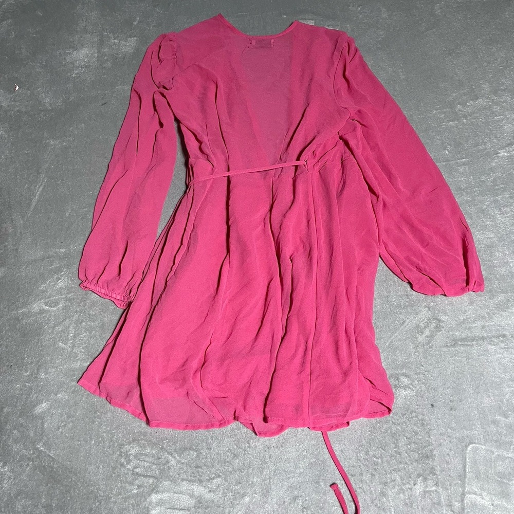 Urban Outfitters Wrap Dress Womens Large Pink Chiffon Romantic Long Sleeve Fairy - Picture 7 of 7